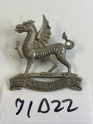 British Welsh Dragon 2nd Bn Monmouthshire Reg Cap Badge Insignia Pin-Back 71D22