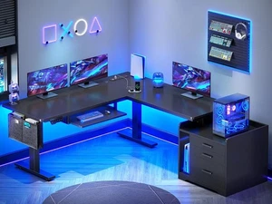 L Forme bureau électrique debout hauteur réglable coin bureau de jeu