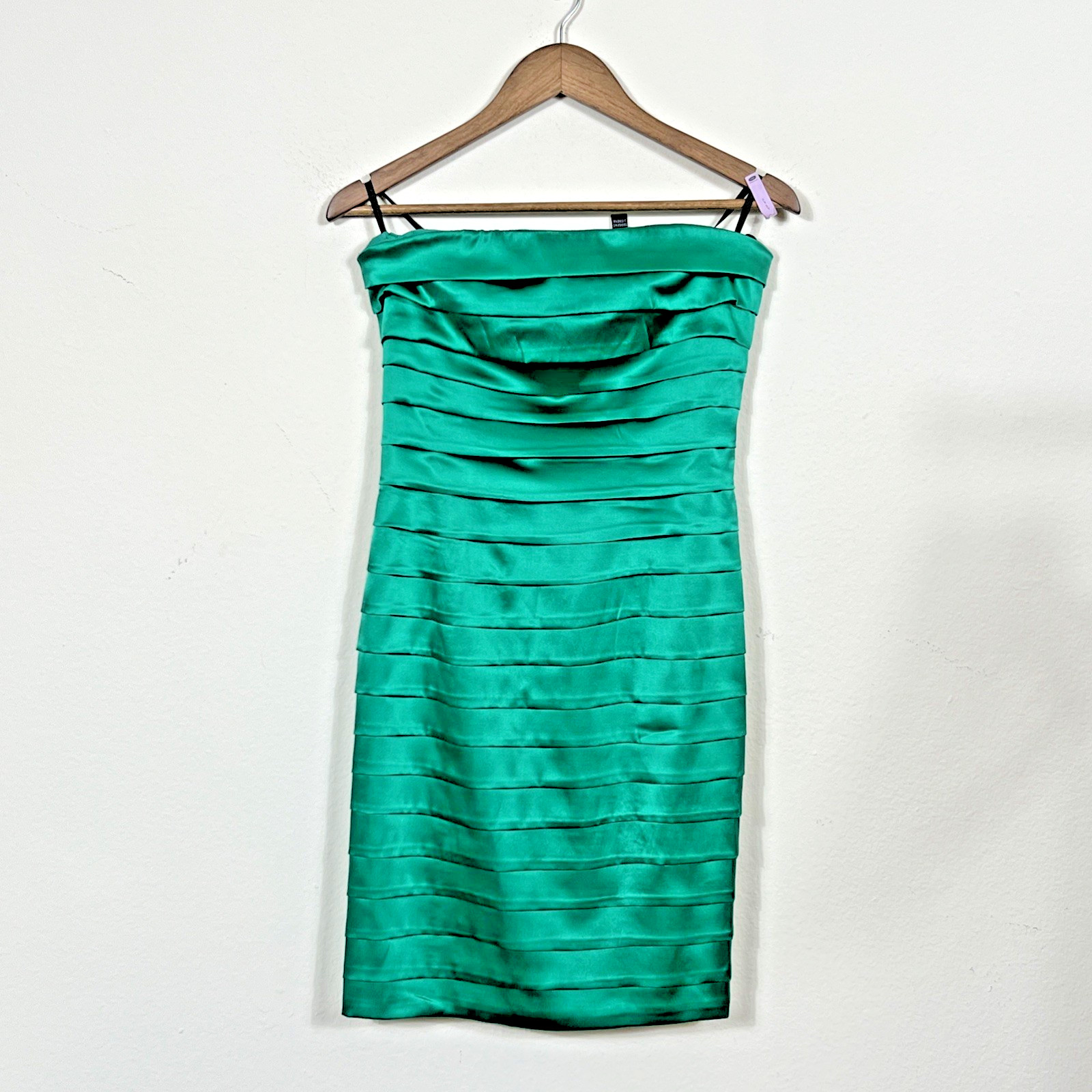 BEBE BEBE Silk Strapless Cocktail Dress M Green B… - image 1