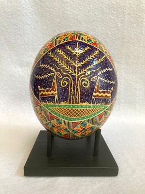 Traditional Pysanka Ukranian Easter Egg  Ostrich Egg  6 X 5 w/Stand