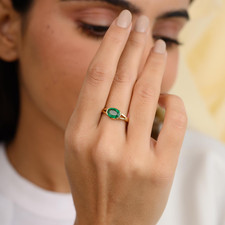 East West Zambian Emerald Ring: Oval Green Gemstone, 14K Gold
