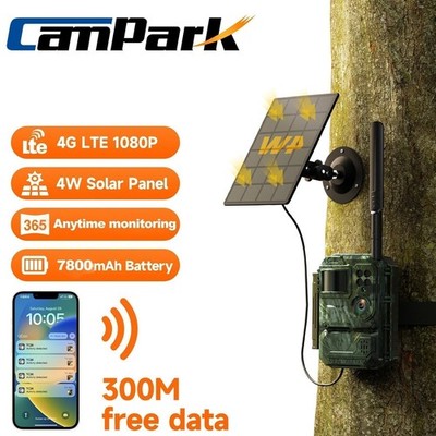 4G LTE Solar Cellular Trail Camera Wildlife Game IP66 Security Cam + US SIM Card