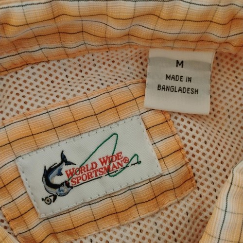 World Wide Sportsman Shirt Mens Medium Coral Plaid Long Sleeve Fishing UPF 30 - Picture 12 of 12
