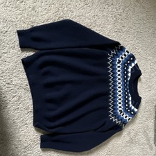 GAP Mens Fair Isle Knit Sweater Navy Blue Whi...