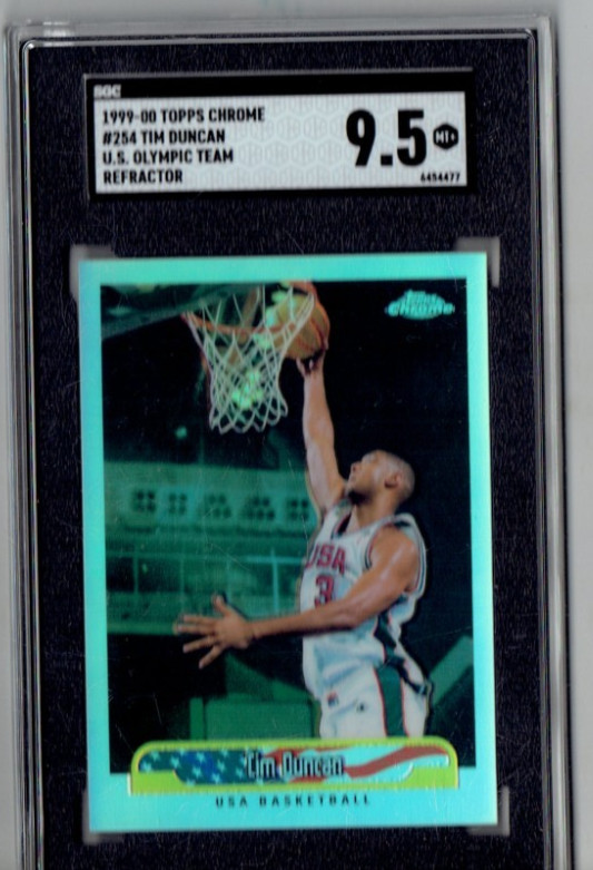 Tim Duncan 1999-00 Topps Chrome Refractor USA Olympic Team Card #254 9.5