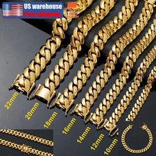 8-22mm Cuban Curb Link Chain Necklace Bracelet 14k Gold Plated Stainless Steel