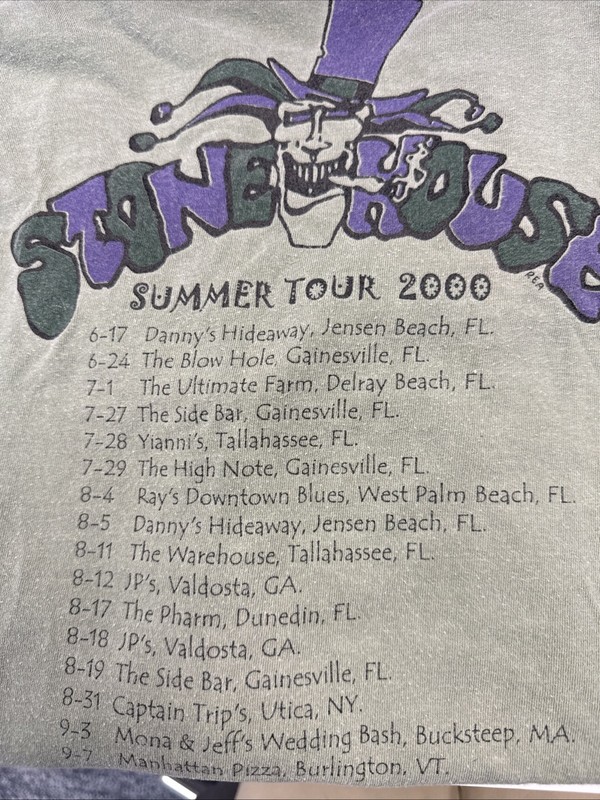 Vintage Stone House T Shirt Large House Concert Tour Rock Band Tee Green