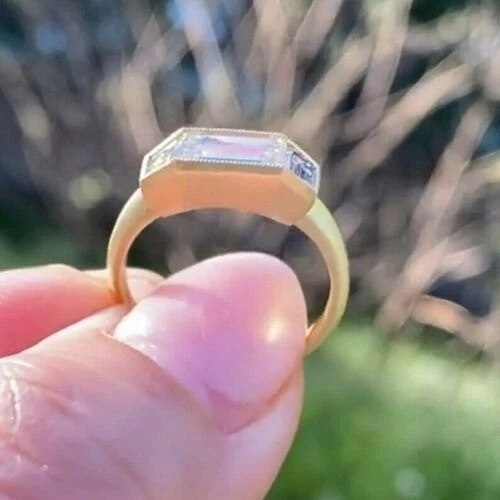 Lab-Created Baguette Cut 1.20 Ct Diamond Engagement Ring 14K Yellow Gold FN - Image 2 of 3