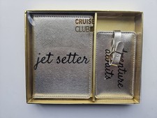 Travel Set Passport Holder Luggage Tag Jet Setter Adventure Awaits Gold