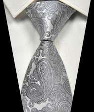New Skinny Paisley Light Gray Silver Woven 100 Silk Fashion Men's Tie Necktie