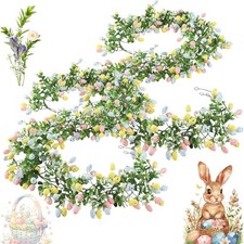 Easter Garland Greenery Garland Multicolor Eggs Green Leaves Spring Garland
