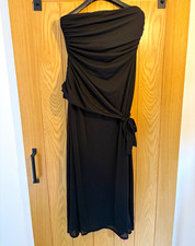PrettyLittleThing Petite Black Draped Strapless Bandeau Maxi Dress UK 14