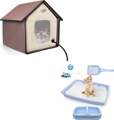 Blue Cat Litter Box Set, Small Cat Kitten Starter Kit with Litter Scoop, Cat Bow