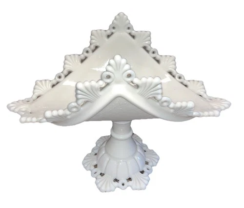 Vintage 1940’s Westmoreland White Milk Glass Ring & Petal Banana Stand Dish 14”