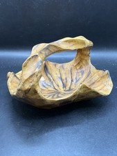 Hand Carved Burl Wood Basket Rustic Folk Art with Handle