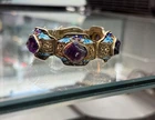 Antique Chinese Jade Silver Gilt Filigree Enamel Bracelet Chinese Export 1960's