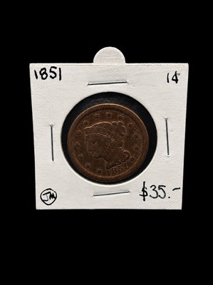 1851 Braided Hair Large Cent VF Details Nice Original Color Early US Copper