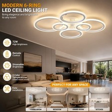 Modern 6-Ring LED Ceiling Light 72W Dimmable Flush Mount Fixture w/ Remote