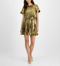 Sam Edelman Gold Plisse Mini Dress MSRP $148 Size 12 # 1A 2295 Blm