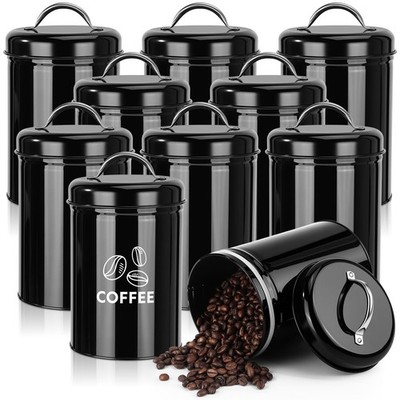 10 Pack Metal Food Storage Canisters with Handle Lid 48 oz Airtight Black Cof...
