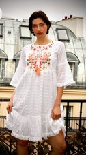 French Candele Udaipur White Mini Dress BOHO Floral $531 Retail