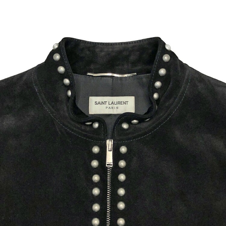 Giacca blusa Saint Laurent 18AW in pelle scamosciata con borchie taglia 44