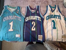 lot of 3 Charlotte Hornets Jerseys NBA Baron Davis Larry Johnson Muggsy Bogues