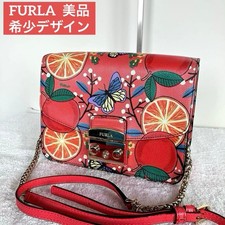 FURLA Metropolis Shoulder Bag Leather Orange Gold Handware Chain Flap from Japan