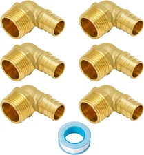 6-Pack PEX 3/4"X 3/4" NPT Elbow Male Threaded Adapter Crimp Fitting, No Lead Bra
