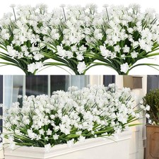 8 Bundles Outdoor Artificial Fake Flowers UV Resistant Shrubs Plants, Faux Pl...