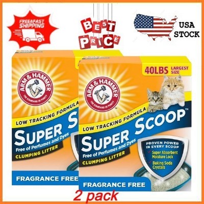 2 pack ARM & HAMMER Super Scoop Fragrance Free Clumping Clay Cat Litter, 40 lb