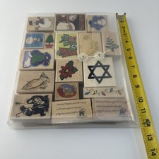 New Holiday Wood and Rubber 15pc Stamp Set