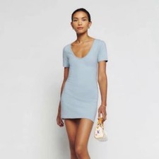 Reformation Aubriella Knit Mini Dress XL Light Blue Organic Cotton Minimalist