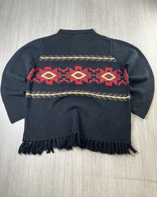 Jones New York Sport Azteken Tribal Strick Pullover Fransen Saum Rollkragen 1X schwarz