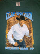 CLAY WALKER Rumor Has It Vtg Bull/Horse 1997 Tour Green T-Shirt L Country Music