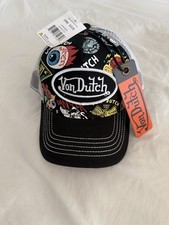 Von Dutch All Over Print Eyes Trucker Snapback Hat-Black