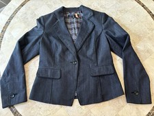 Women’s Jacket 1-Button Denim Navy-Black Career Blazer NINE WEST Plaid-Lined 8