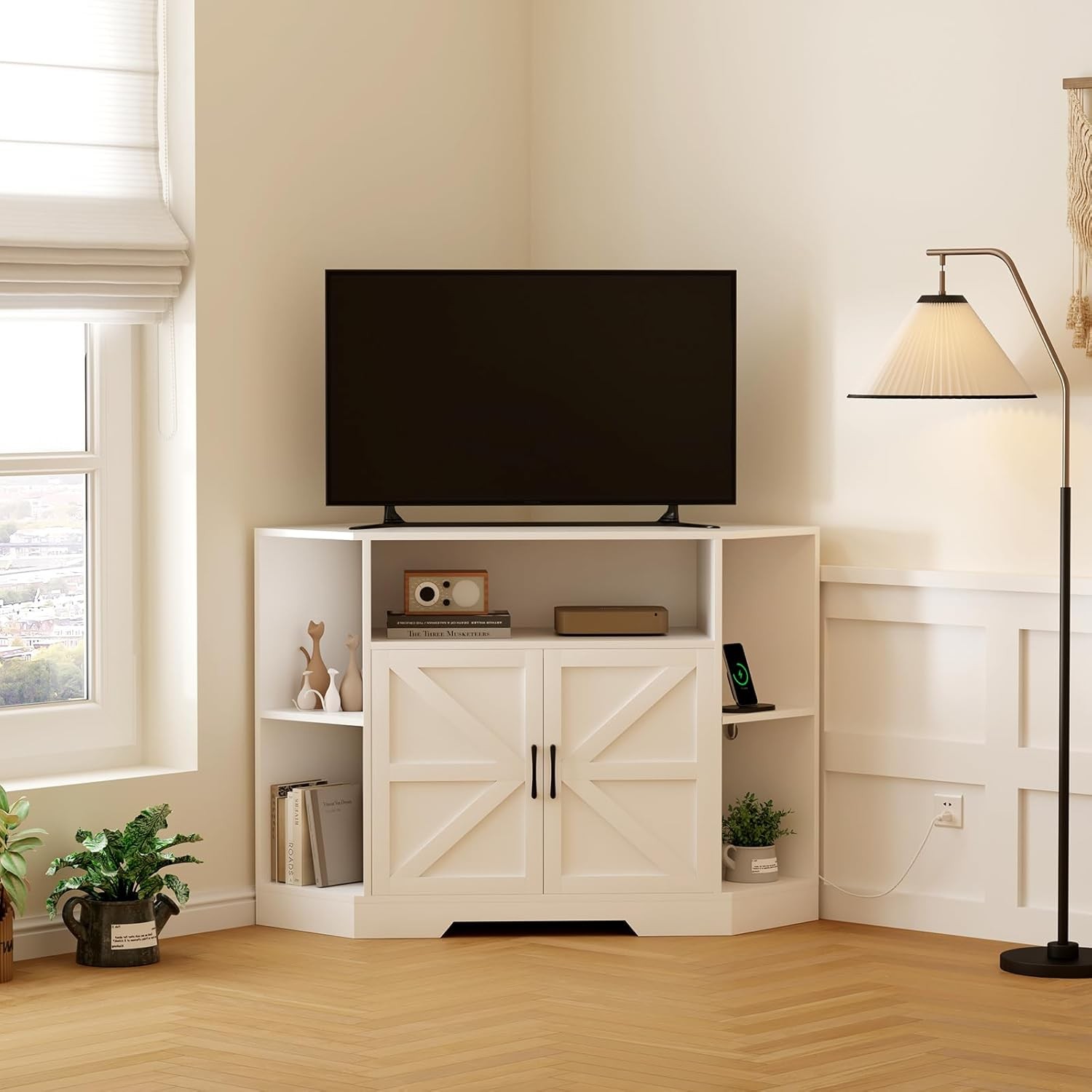 For 55" Tvs,power Outlet&adjustable Shelves With Doors