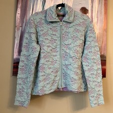 Cárdigan Oilily Talla XL Cremallera Completa Suéter Azul Pastel Lila MUY BUENO