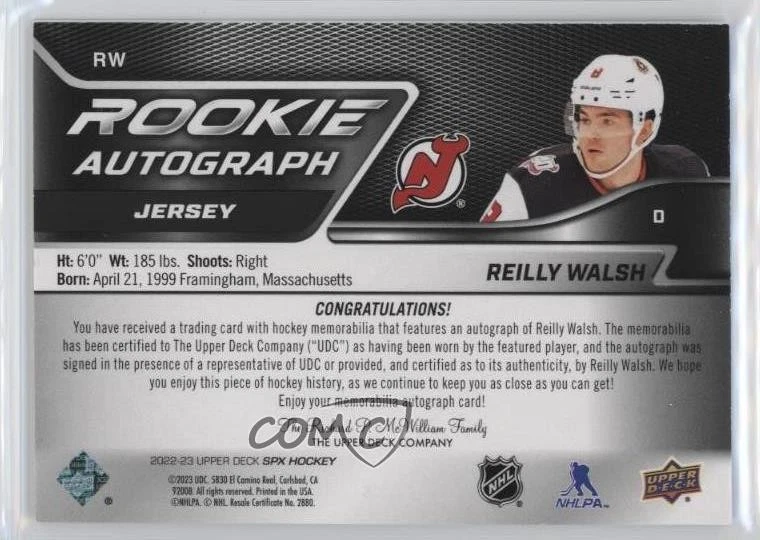 2022-23 SPx Rookie Auto Jersey /375 Tier 1 Reilly Walsh #RW Auto RC - Image 2 of 2