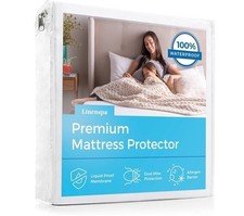 Linenspa Premium Waterproof Mattress Protector   Full Size, White, Fitted, New