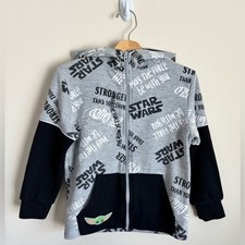 Star Wars Kids Sweatshirt Hooded Gray and Black Graphic Size T 5/6