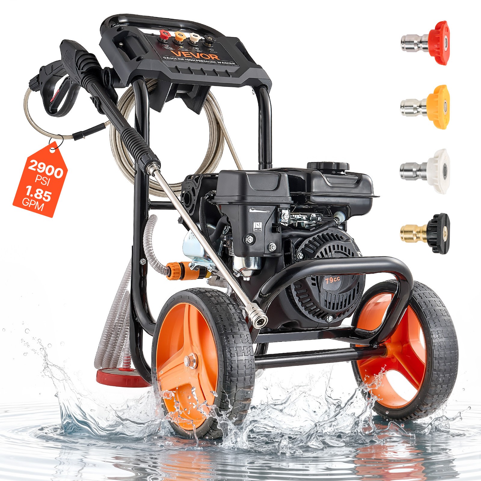 VEVOR Gas Pressure Washer 2900 PSI 1.85 GPM Aluminum Pump Low Profile for Cars