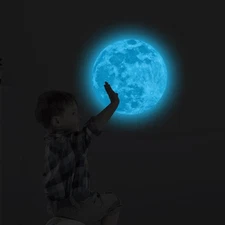 Glow In The Dark Luminous Moon Wall Sticker Fluorescent Moon Decal Room Decor