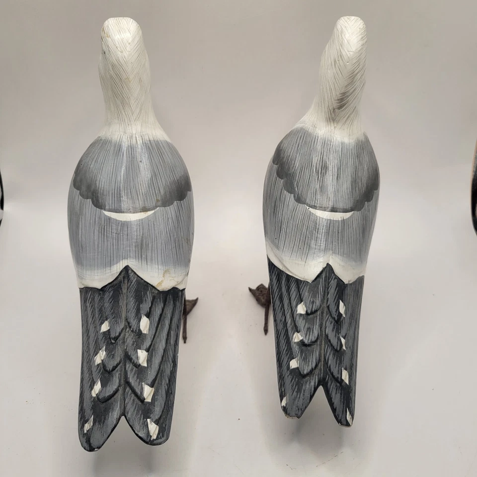 Par de Estatua de Gaviota Hecha a Mano y Madera Pintada Náutica Playa Decoración del Hogar Foto 3 de 4