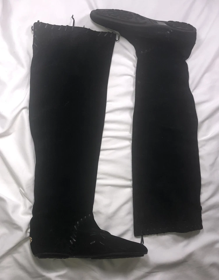 Botas Jimmy Choo Mujer Talla 7 EU 37 Whitby Negras Gamuza Encerada Planas Chic Boho Foto 2 de 4