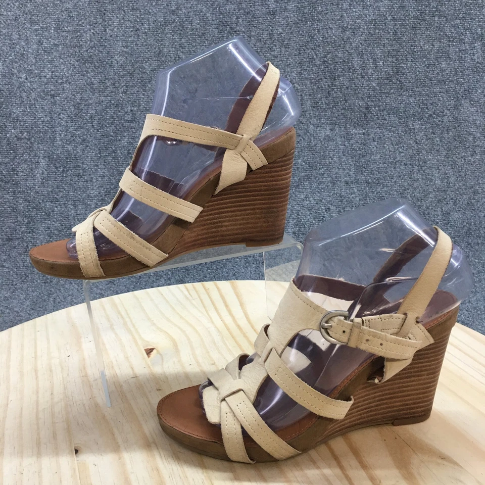 Tacones Franco Sarto Mujer 7 M Honouras Tirantes Gladiador Cuña Cuero Beige Foto 2 de 4