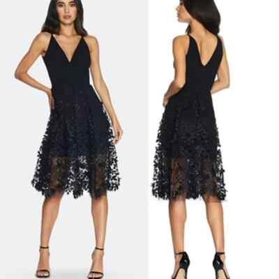 New Dress the Population Darleen Floral Black Midi Dress Size L
