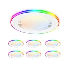 CLOUDY BAY [6 Pack] 4 Inch Smart LED Recessed Ceiling Light with RGB Back Lig...