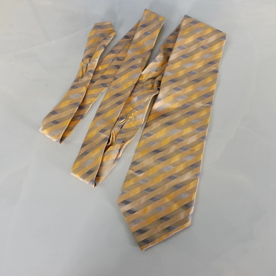 Corbata de seda a rayas para hombre dorada amarilla tejida traje clásico vestido retro carrera corpcore Foto 3 de 4